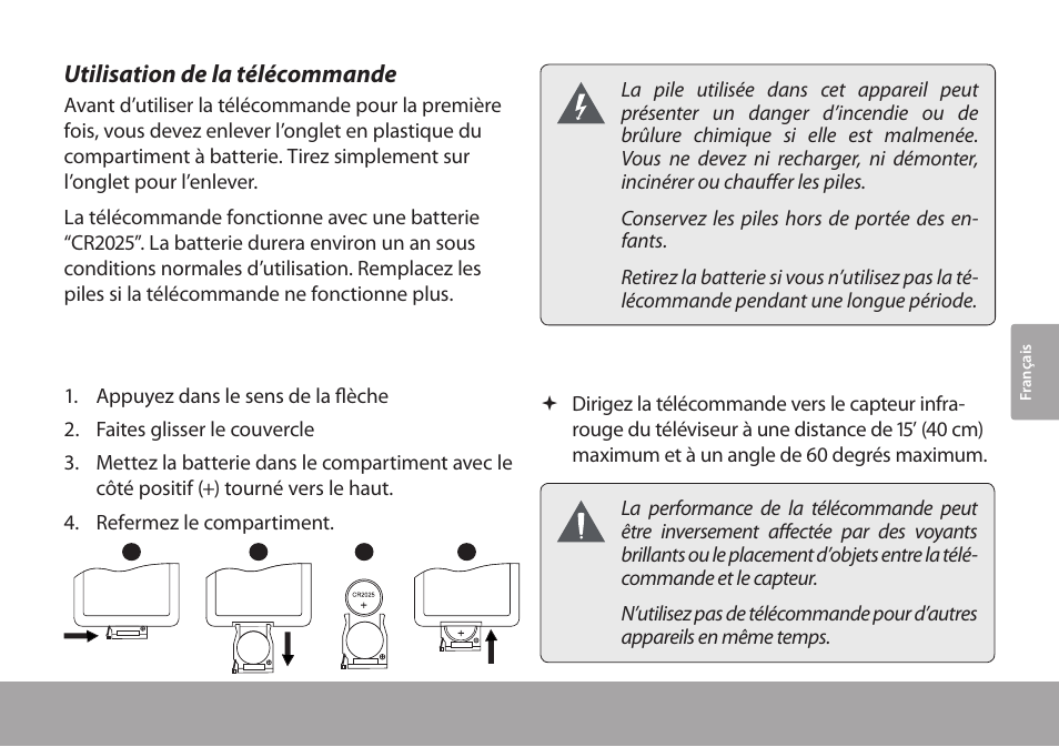 Utilisation de la télécommande | COBY electronic TFTV791 User Manual | Page 75 / 100