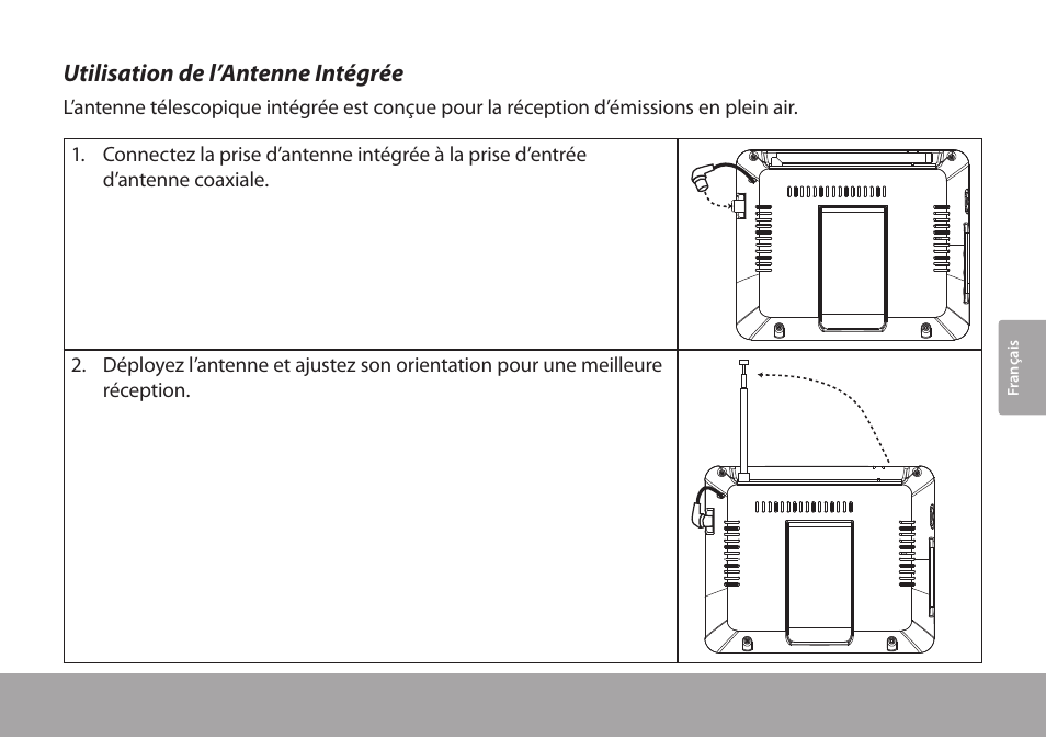 Utilisation de l’antenne intégrée | COBY electronic TFTV791 User Manual | Page 79 / 100