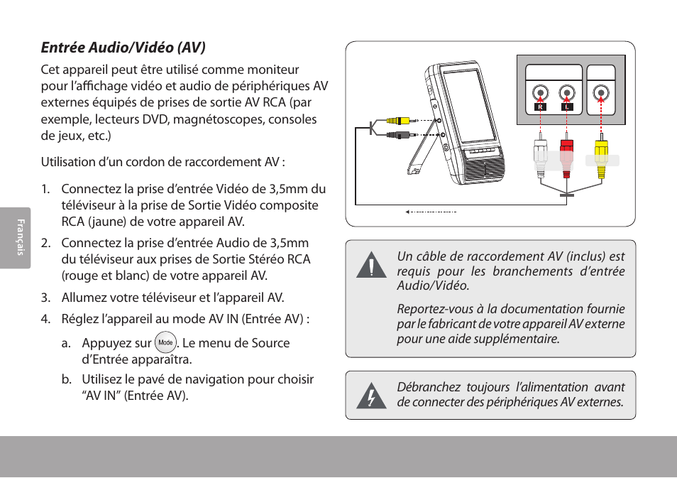 Entrée audio/vidéo (av) | COBY electronic TFTV791 User Manual | Page 82 / 100