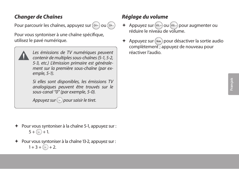 Changer de chaînes, Réglage du volume | COBY electronic TFTV791 User Manual | Page 85 / 100