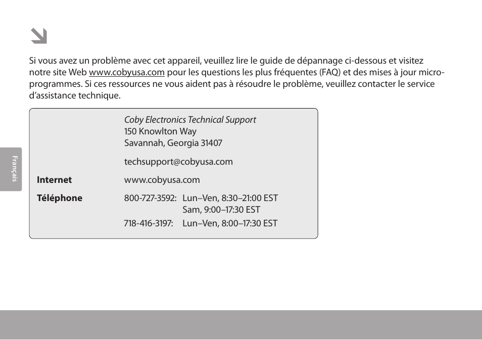 Dépannage & assistance | COBY electronic TFTV791 User Manual | Page 96 / 100