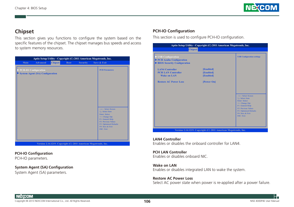 Chipset, Pch-io configuration | NEXCOM NISE 4000P4E User Manual | Page 121 / 128