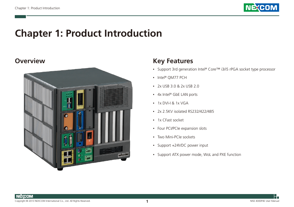 Chapter 1: product introduction, Overview key features, Key features | Overview | NEXCOM NISE 4000P4E User Manual | Page 16 / 128