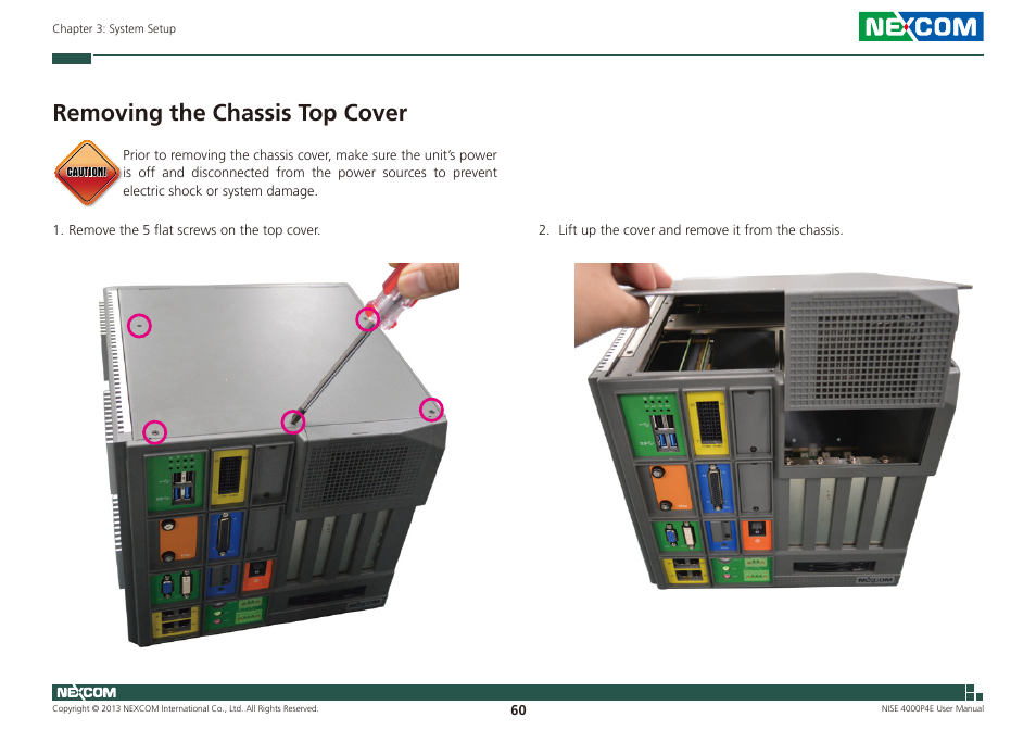 Removing the chassis top cover | NEXCOM NISE 4000P4E User Manual | Page 75 / 128