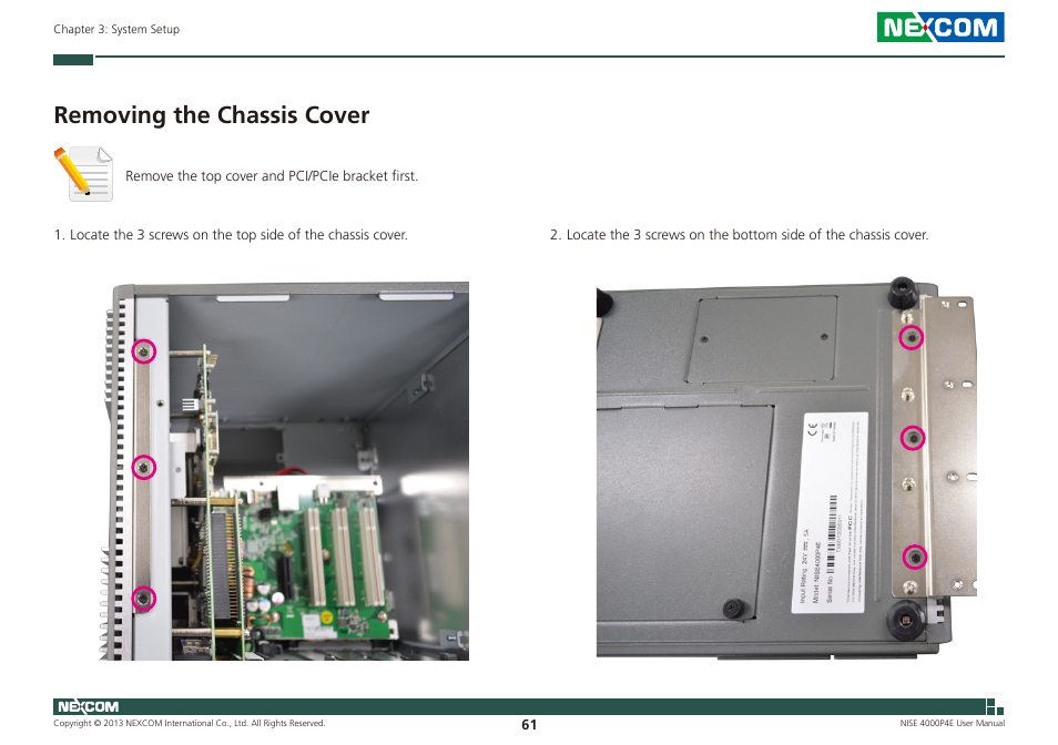 Removing the chassis cover | NEXCOM NISE 4000P4E User Manual | Page 76 / 128