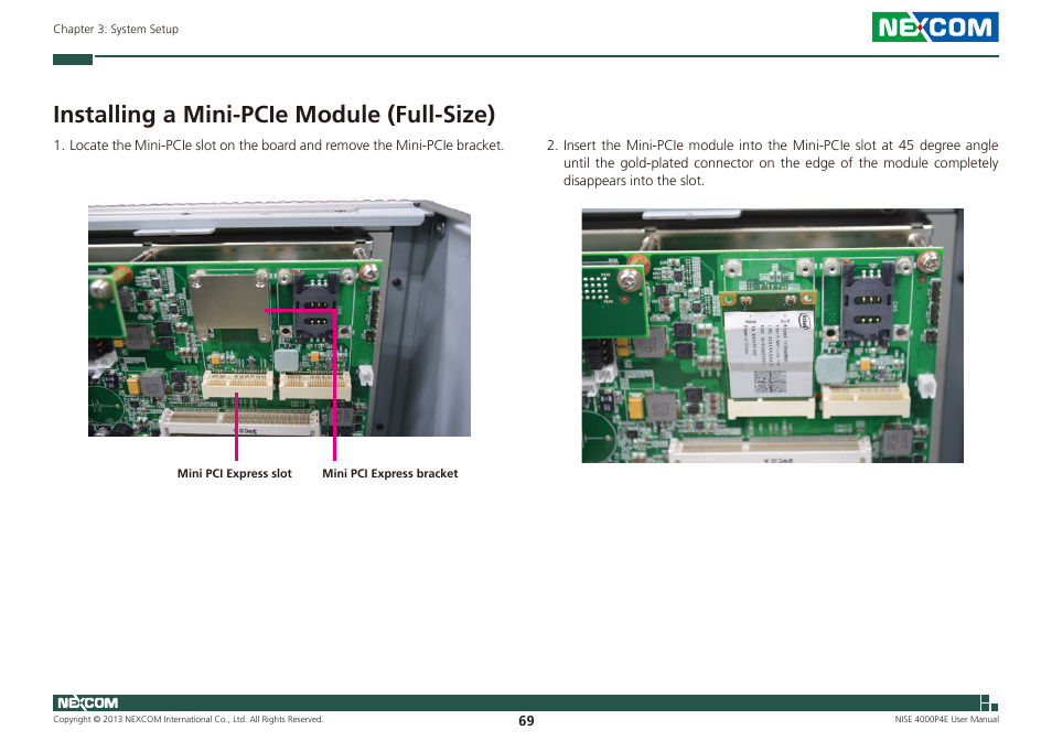 Installing a mini-pcie module (full-size) | NEXCOM NISE 4000P4E User Manual | Page 84 / 128