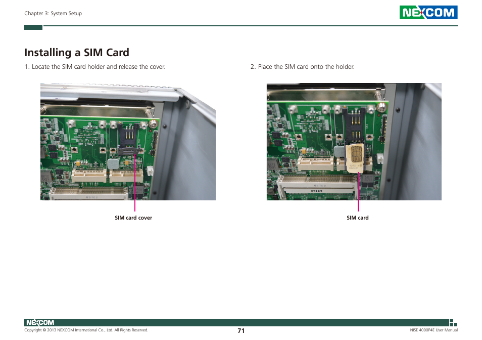 Installing a sim card | NEXCOM NISE 4000P4E User Manual | Page 86 / 128