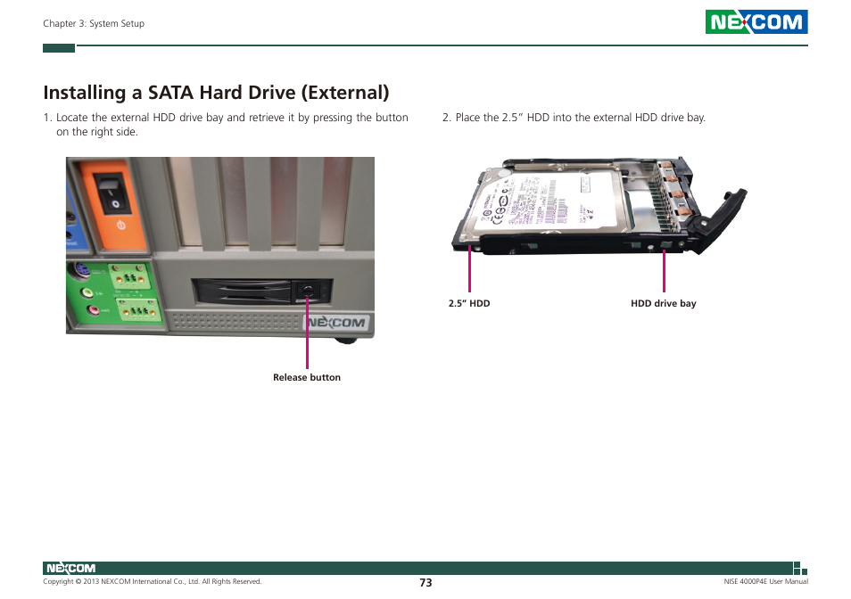 Installing a sata hard drive (external) | NEXCOM NISE 4000P4E User Manual | Page 88 / 128