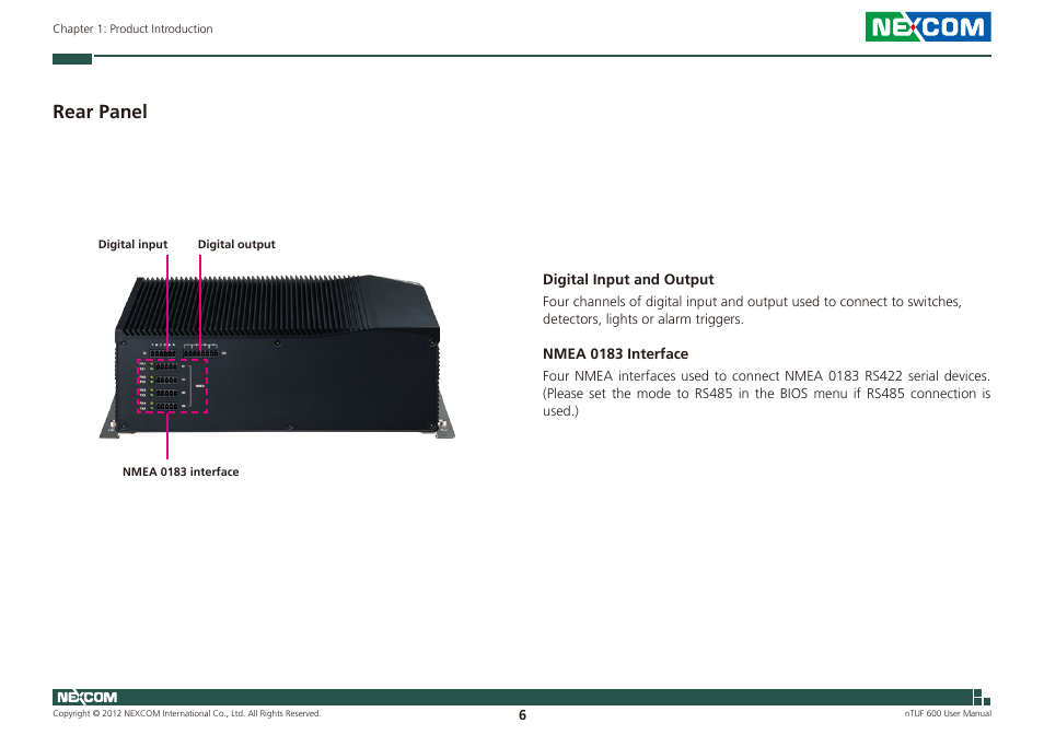 Rear panel | NEXCOM nTUF 600 User Manual | Page 20 / 100