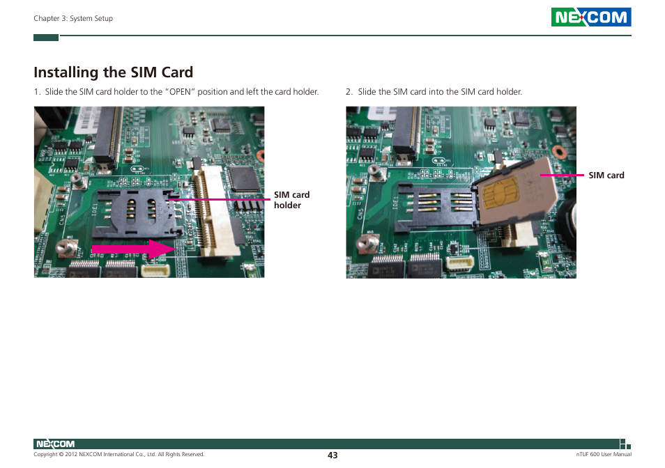 Installing the sim card | NEXCOM nTUF 600 User Manual | Page 57 / 100