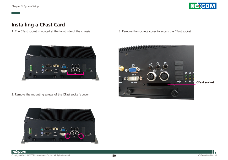 Installing a cfast card | NEXCOM nTUF 600 User Manual | Page 64 / 100