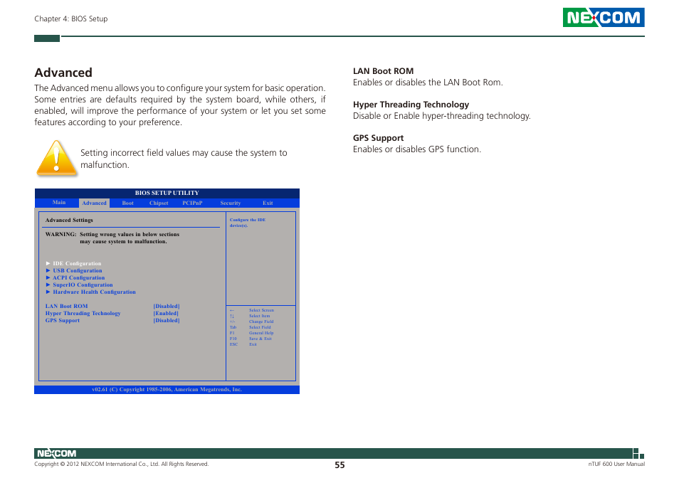Advanced | NEXCOM nTUF 600 User Manual | Page 69 / 100