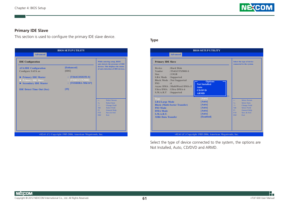 Primary ide slave | NEXCOM nTUF 600 User Manual | Page 75 / 100