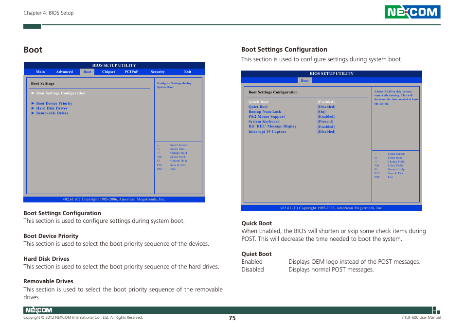 Boot, Boot settings configuration | NEXCOM nTUF 600 User Manual | Page 89 / 100