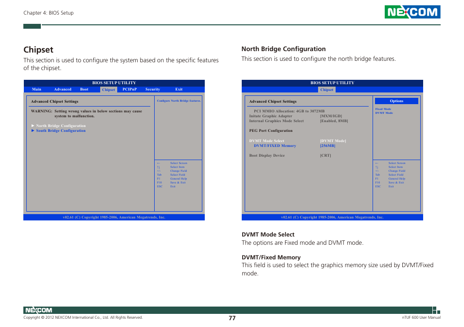 Chipset, North bridge configuration | NEXCOM nTUF 600 User Manual | Page 91 / 100