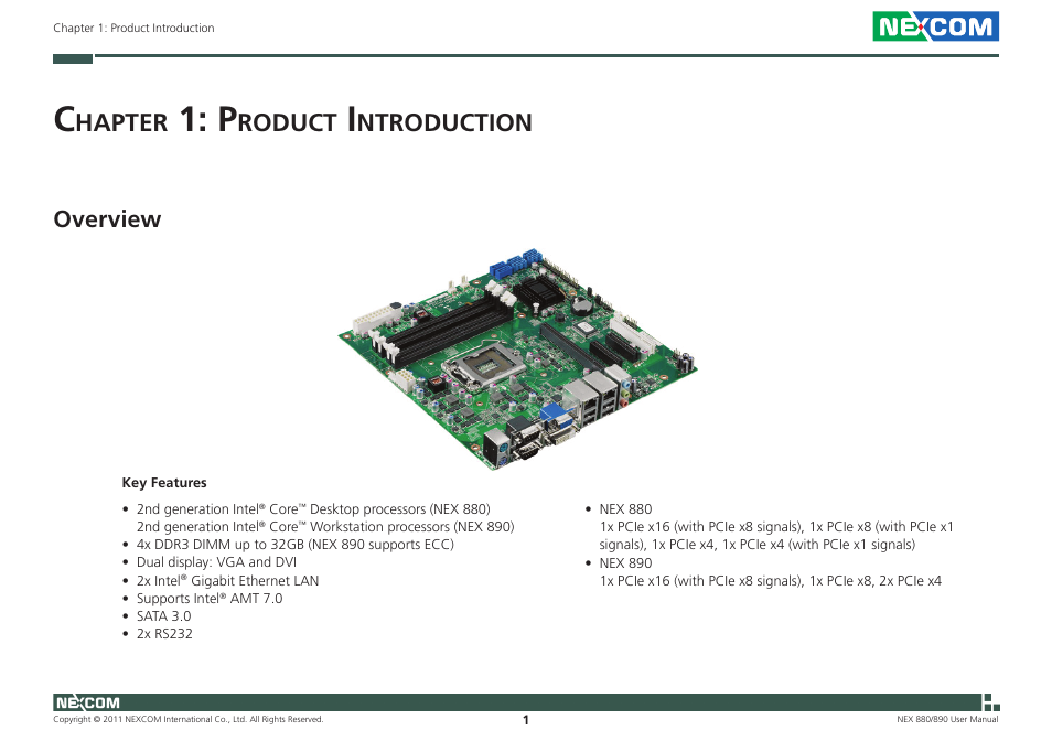 Hapter, Roduct, Ntroduction | Overview | NEXCOM NEX 880 User Manual | Page 14 / 58