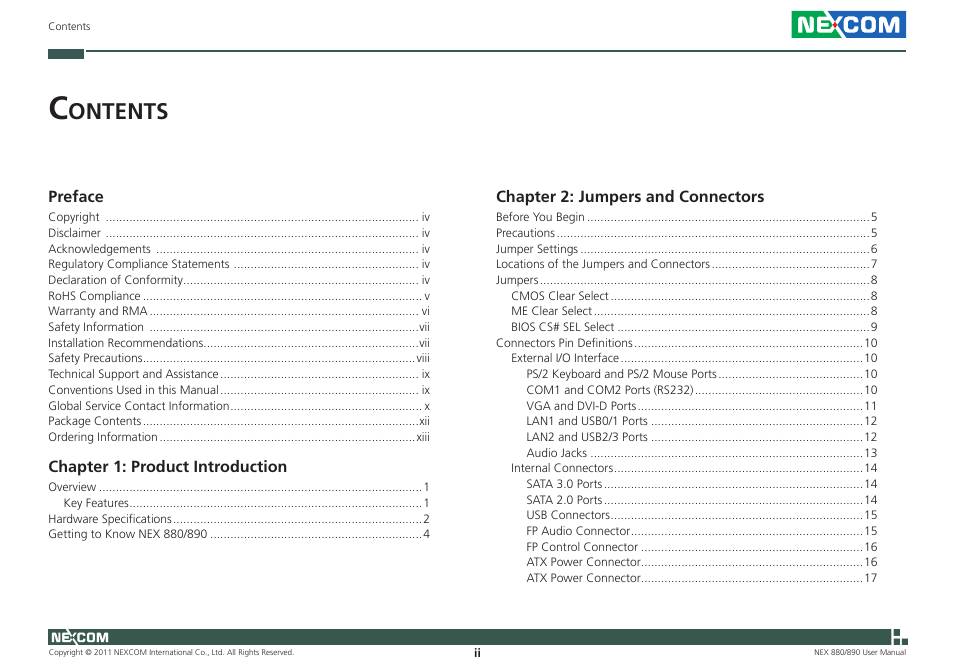Ontents | NEXCOM NEX 880 User Manual | Page 2 / 58