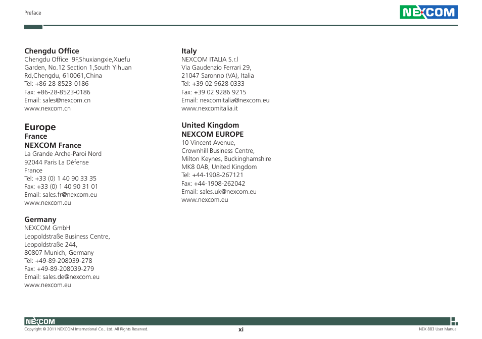 Europe | NEXCOM NEX 883 User Manual | Page 11 / 53
