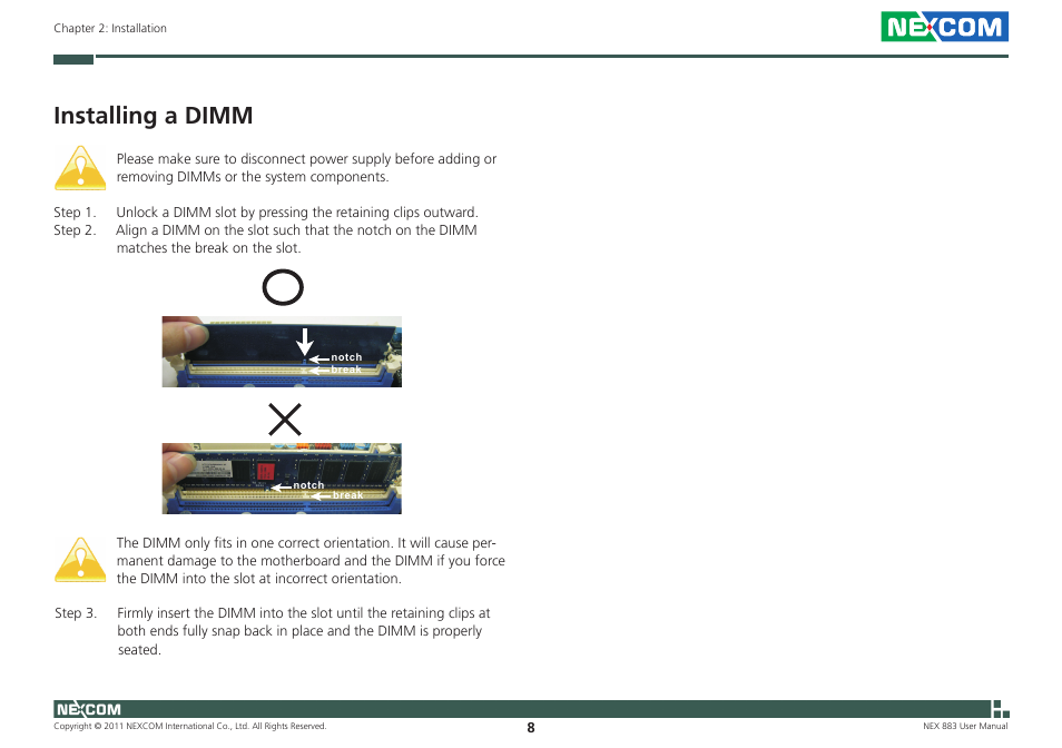 Installing a dimm | NEXCOM NEX 883 User Manual | Page 19 / 53
