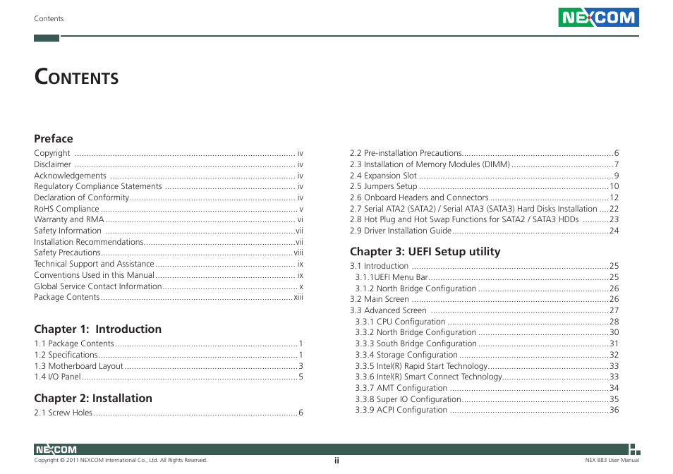 Ontents | NEXCOM NEX 883 User Manual | Page 2 / 53
