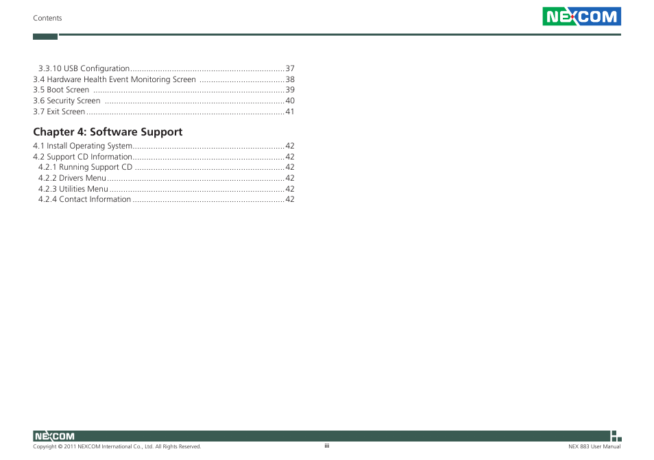 Chapter 4: software support | NEXCOM NEX 883 User Manual | Page 3 / 53