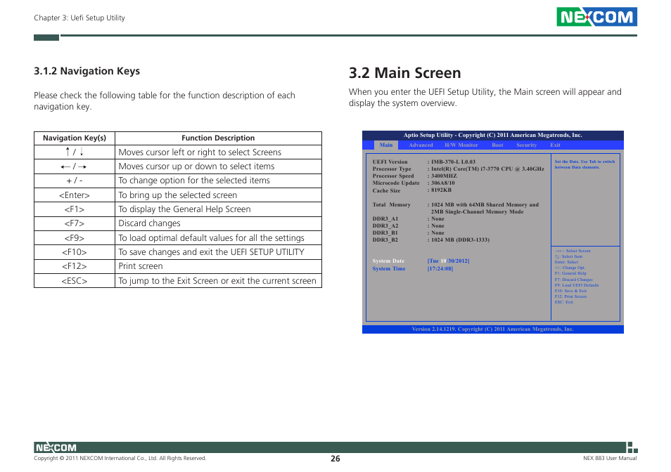 2 main screen, 2 navigation keys | NEXCOM NEX 883 User Manual | Page 37 / 53
