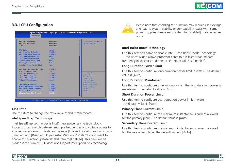1 cpu configuration, Vista | NEXCOM NEX 883 User Manual | Page 39 / 53