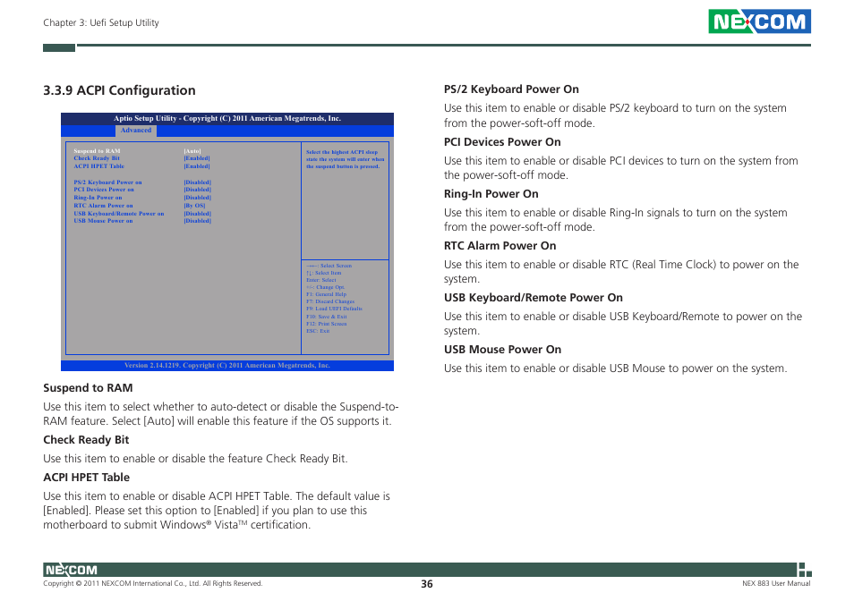 9 acpi configuration, Vista | NEXCOM NEX 883 User Manual | Page 47 / 53
