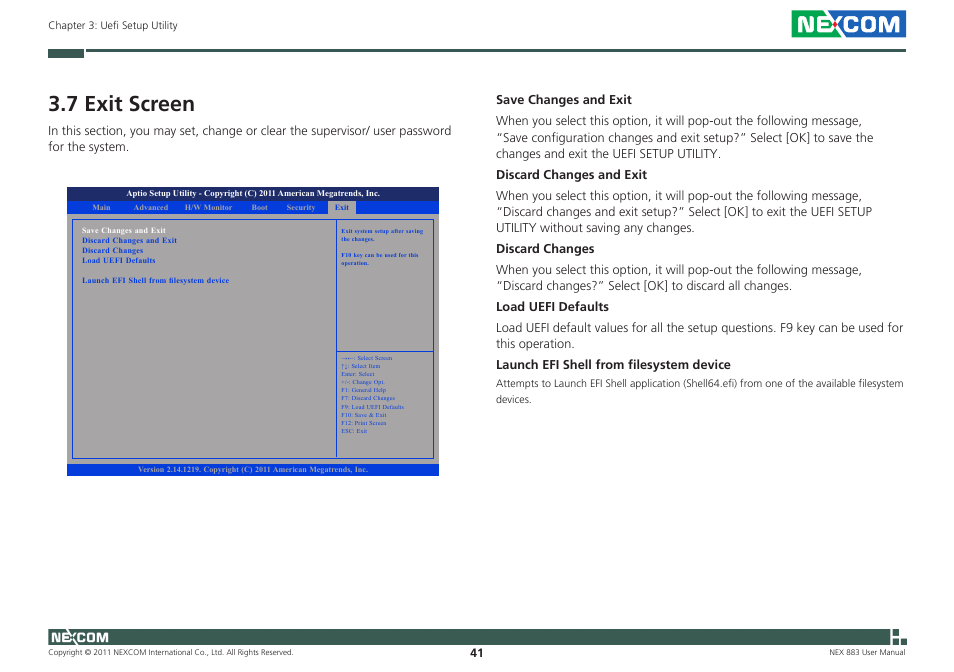 7 exit screen | NEXCOM NEX 883 User Manual | Page 52 / 53
