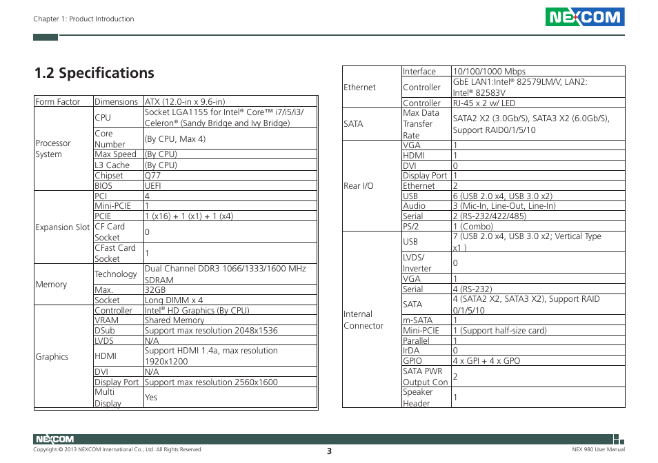 2 specifications | NEXCOM NEX 980 User Manual | Page 14 / 52