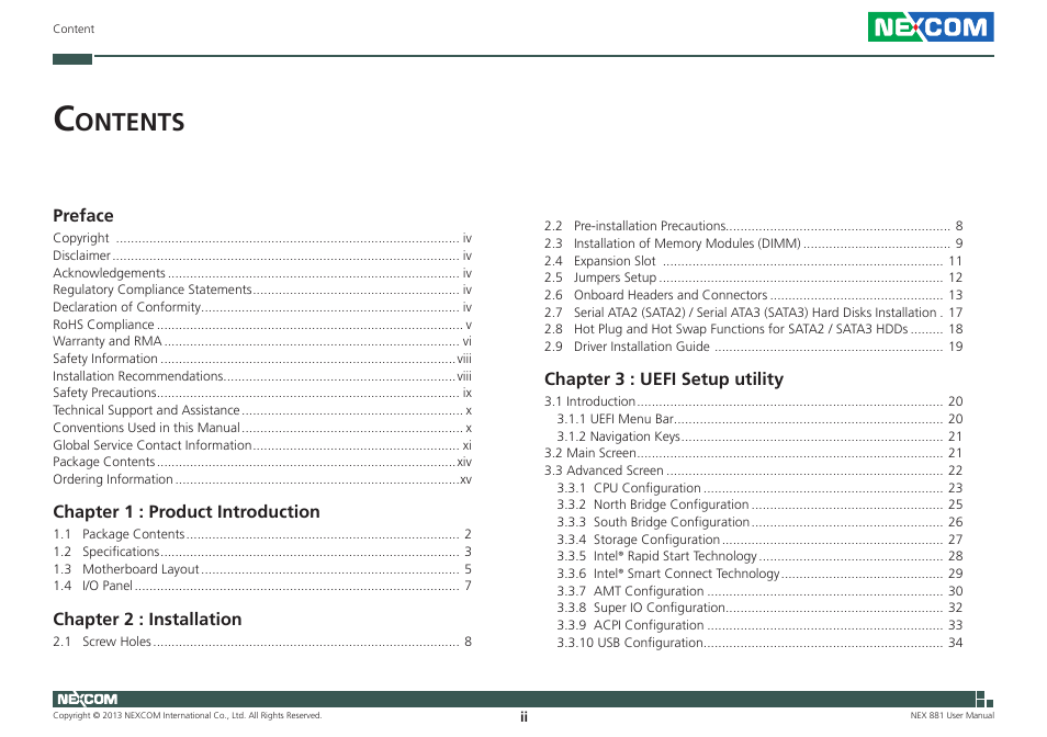 Ontents | NEXCOM NEX 980 User Manual | Page 2 / 52