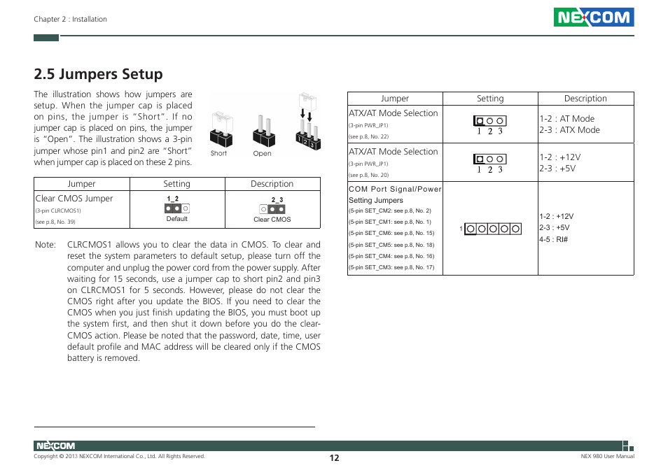 5 jumpers setup | NEXCOM NEX 980 User Manual | Page 23 / 52