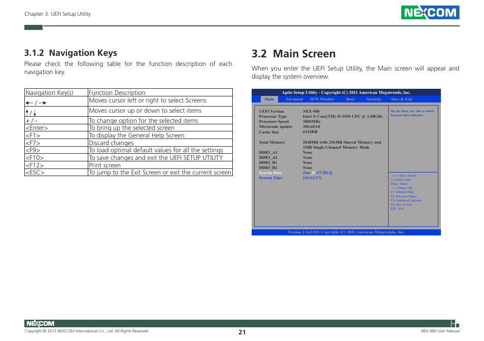 2 main screen, 2 navigation keys | NEXCOM NEX 980 User Manual | Page 32 / 52