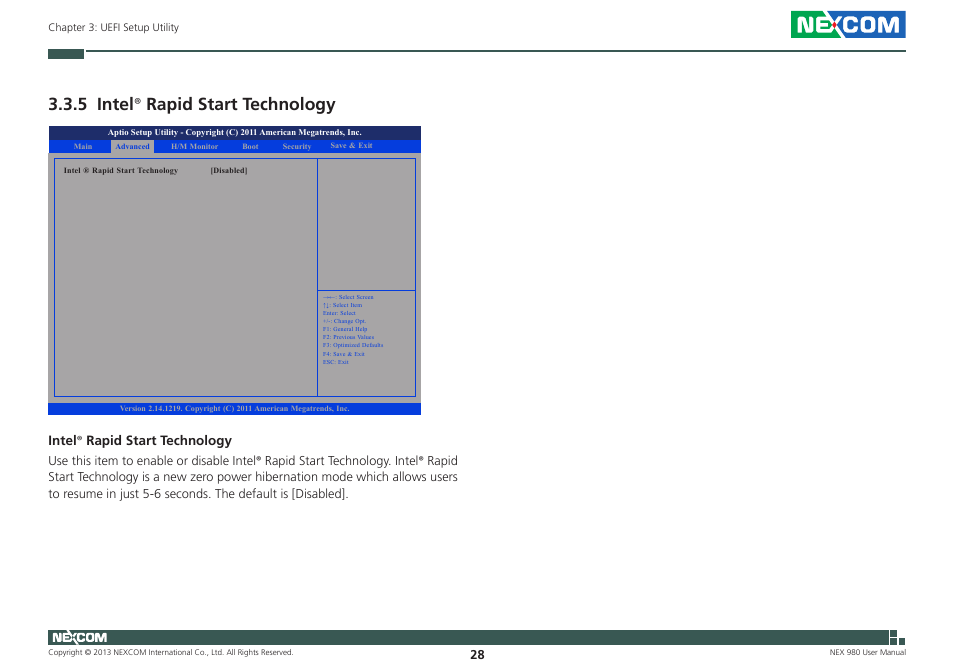 5 intel ® rapid start technology, Intel ® rapid start technology | NEXCOM NEX 980 User Manual | Page 39 / 52