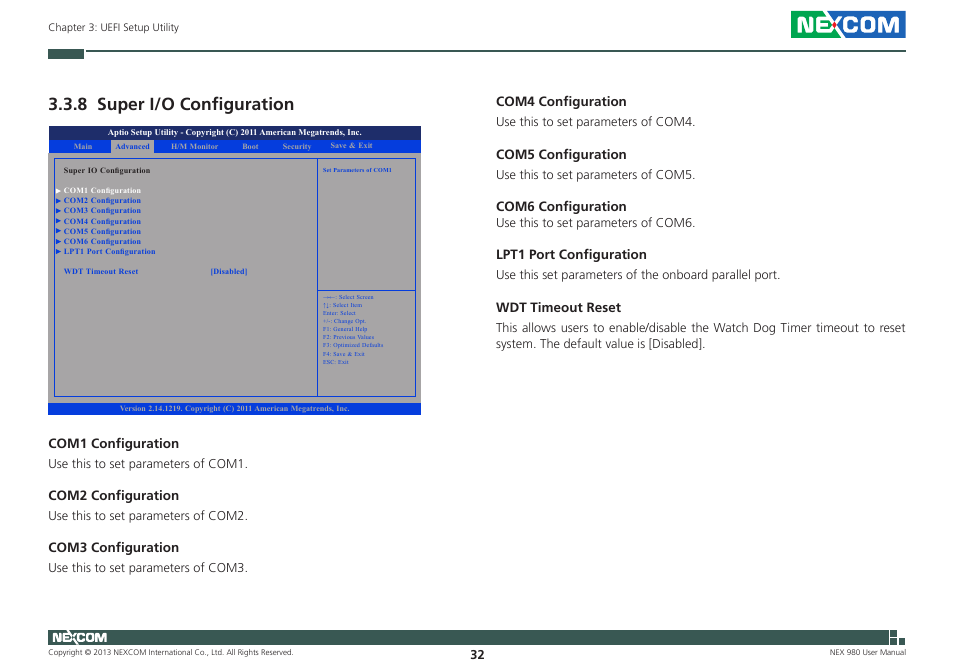 8 super i/o configuration | NEXCOM NEX 980 User Manual | Page 43 / 52