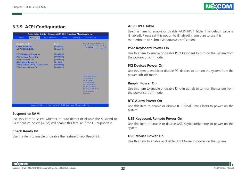 9 acpi configuration | NEXCOM NEX 980 User Manual | Page 44 / 52