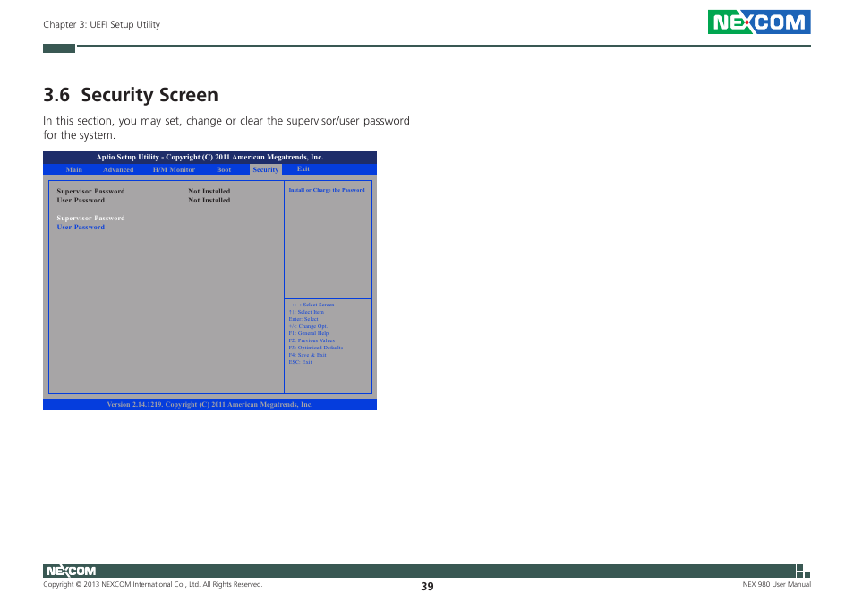 6 security screen | NEXCOM NEX 980 User Manual | Page 50 / 52