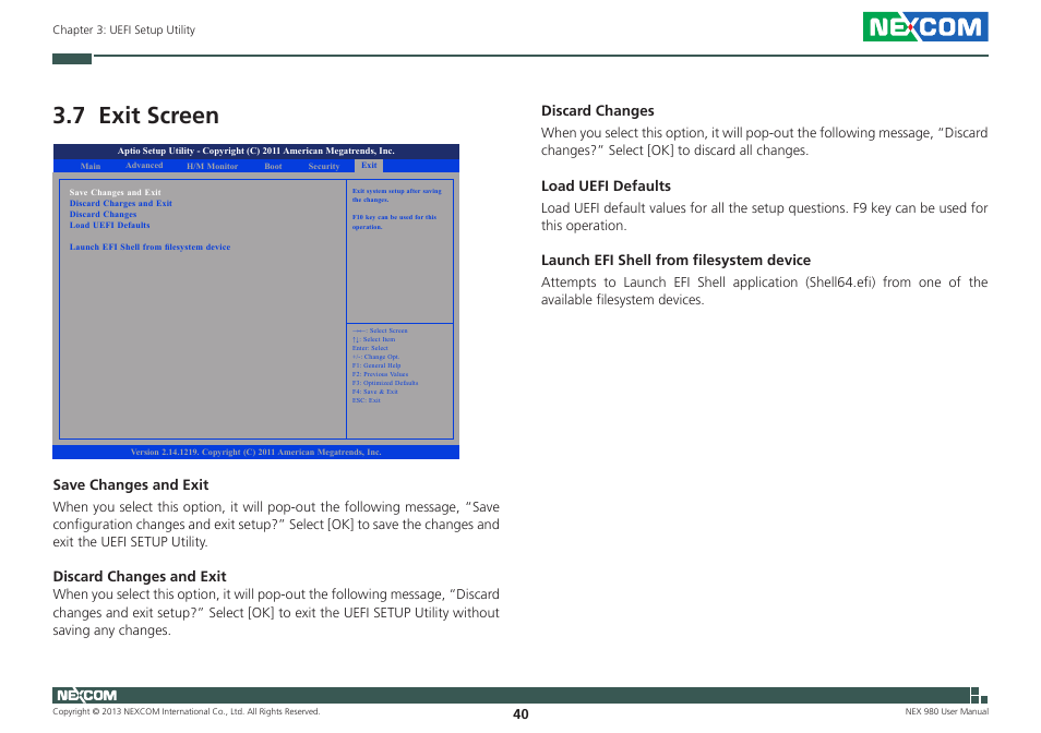 7 exit screen | NEXCOM NEX 980 User Manual | Page 51 / 52