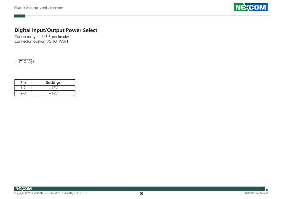 Digital input/output power select | NEXCOM NEX 981 User Manual | Page 24 / 47