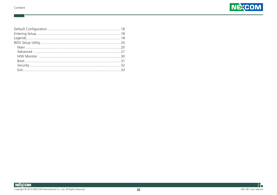 NEXCOM NEX 981 User Manual | Page 3 / 47