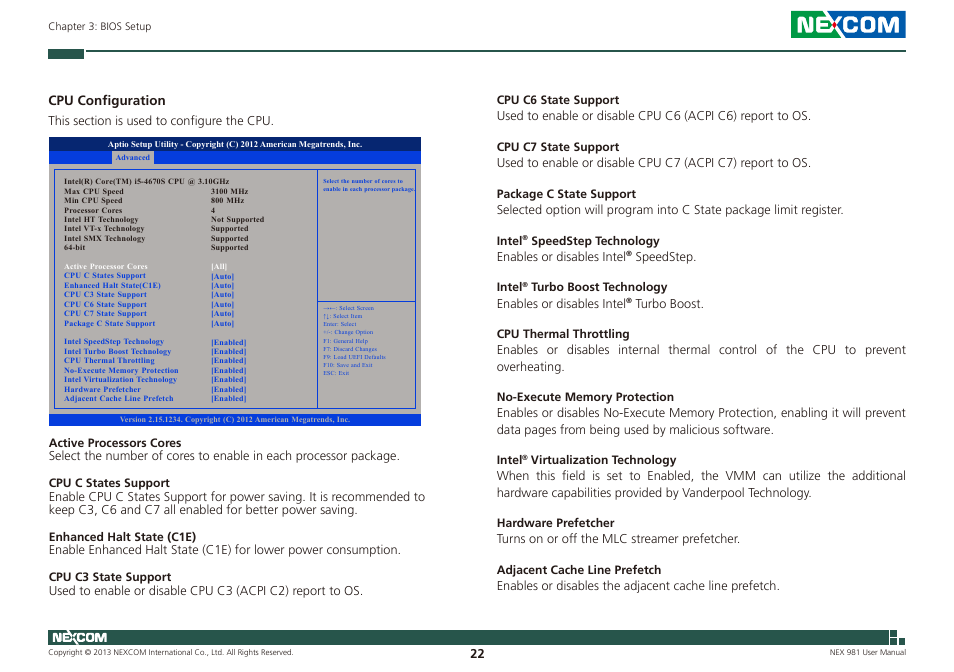 Cpu configuration | NEXCOM NEX 981 User Manual | Page 36 / 47