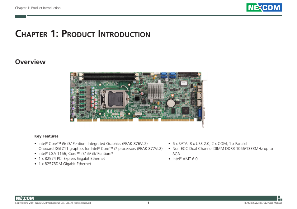 Hapter, Roduct, Ntroduction | Overview | NEXCOM PEAK 876VL2 User Manual | Page 14 / 64