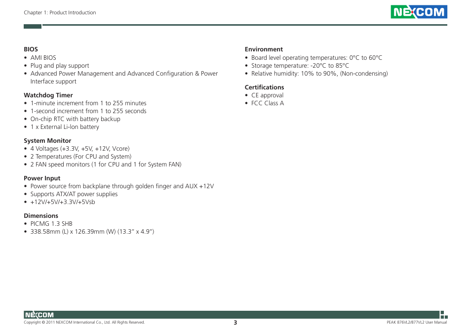 NEXCOM PEAK 876VL2 User Manual | Page 16 / 64