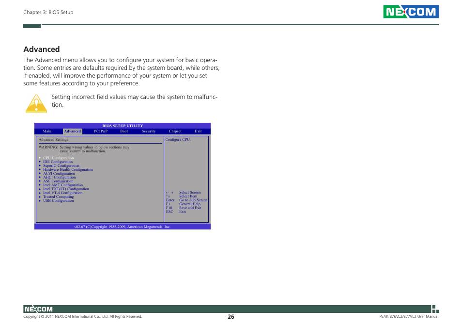 Advanced | NEXCOM PEAK 876VL2 User Manual | Page 39 / 64