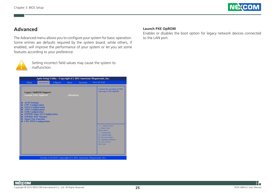 Advanced | NEXCOM PEAK 886VL2 User Manual | Page 40 / 58