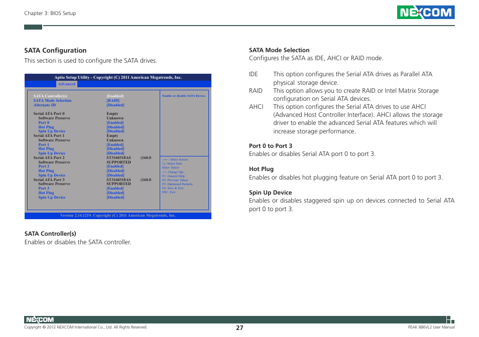 Sata configuration | NEXCOM PEAK 886VL2 User Manual | Page 42 / 58