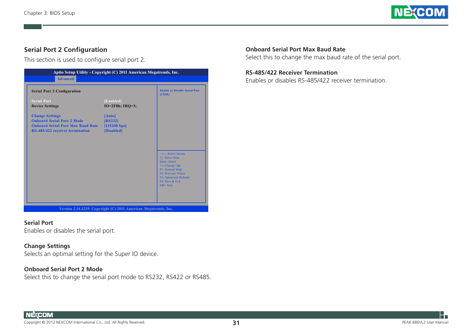 Serial port 2 configuration | NEXCOM PEAK 886VL2 User Manual | Page 46 / 58