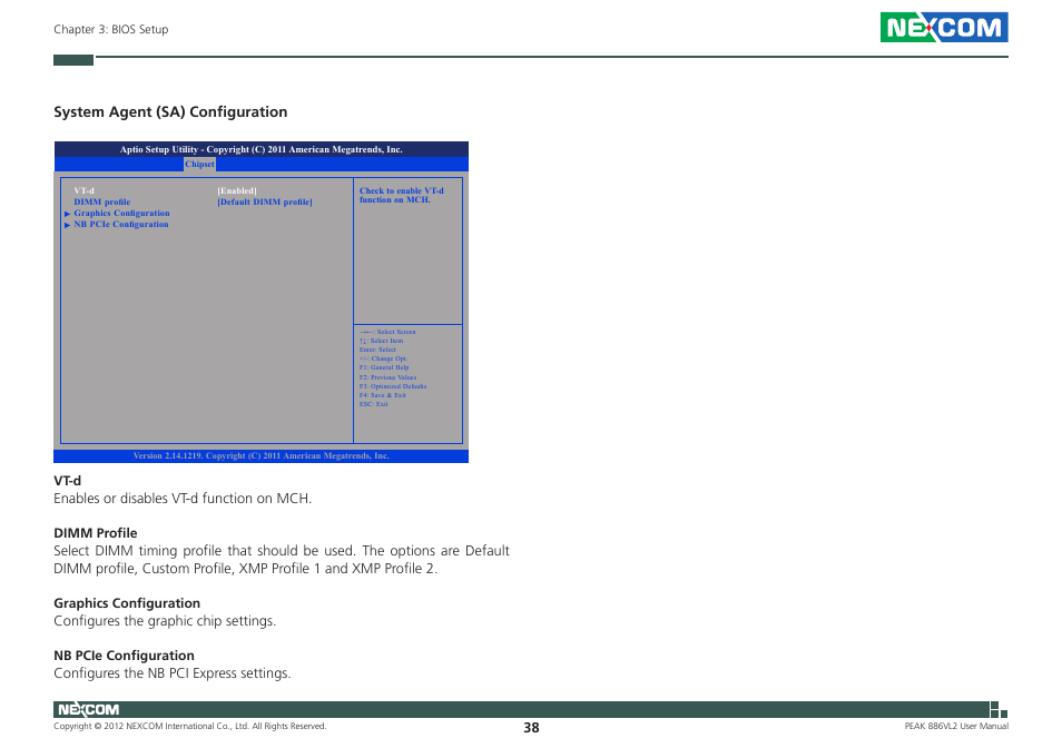 System agent (sa) configuration | NEXCOM PEAK 886VL2 User Manual | Page 53 / 58