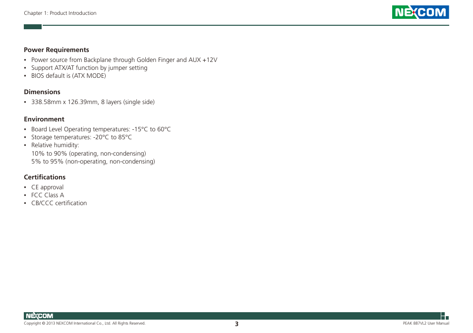 NEXCOM PEAK 887VL2 User Manual | Page 17 / 53