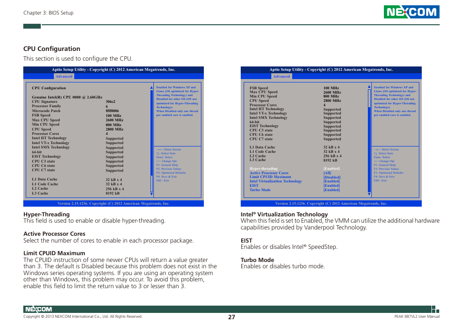 Cpu configuration | NEXCOM PEAK 887VL2 User Manual | Page 41 / 53